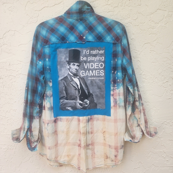 Concept Upcycled Boho Flannel Shirt Duster Cover-up Top Buttondown Shabbychic - Picture 1 of 11